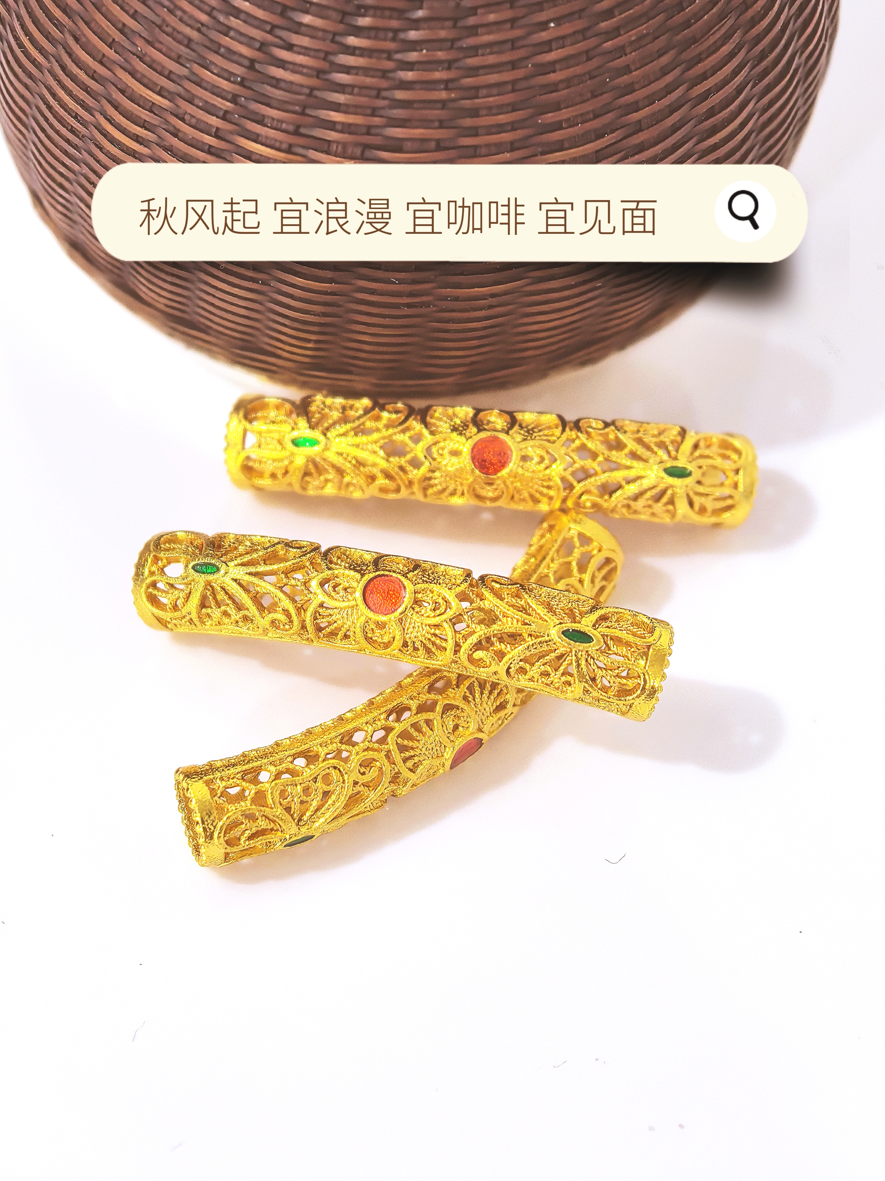 DIY new Chinese-style exquisite and light luxury small accessories with electroplated sand gold inlaid corundum hollowed-out small flower elbow pipe fittings pic 1