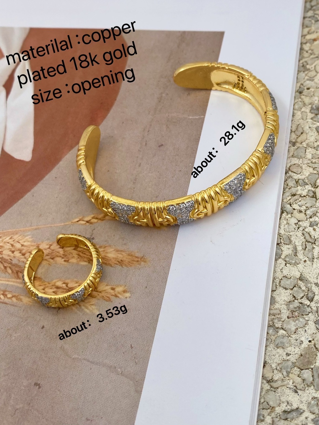 欧美跨境时尚新款双色金戒指手镯开口可调节首饰品厂家直销详情4