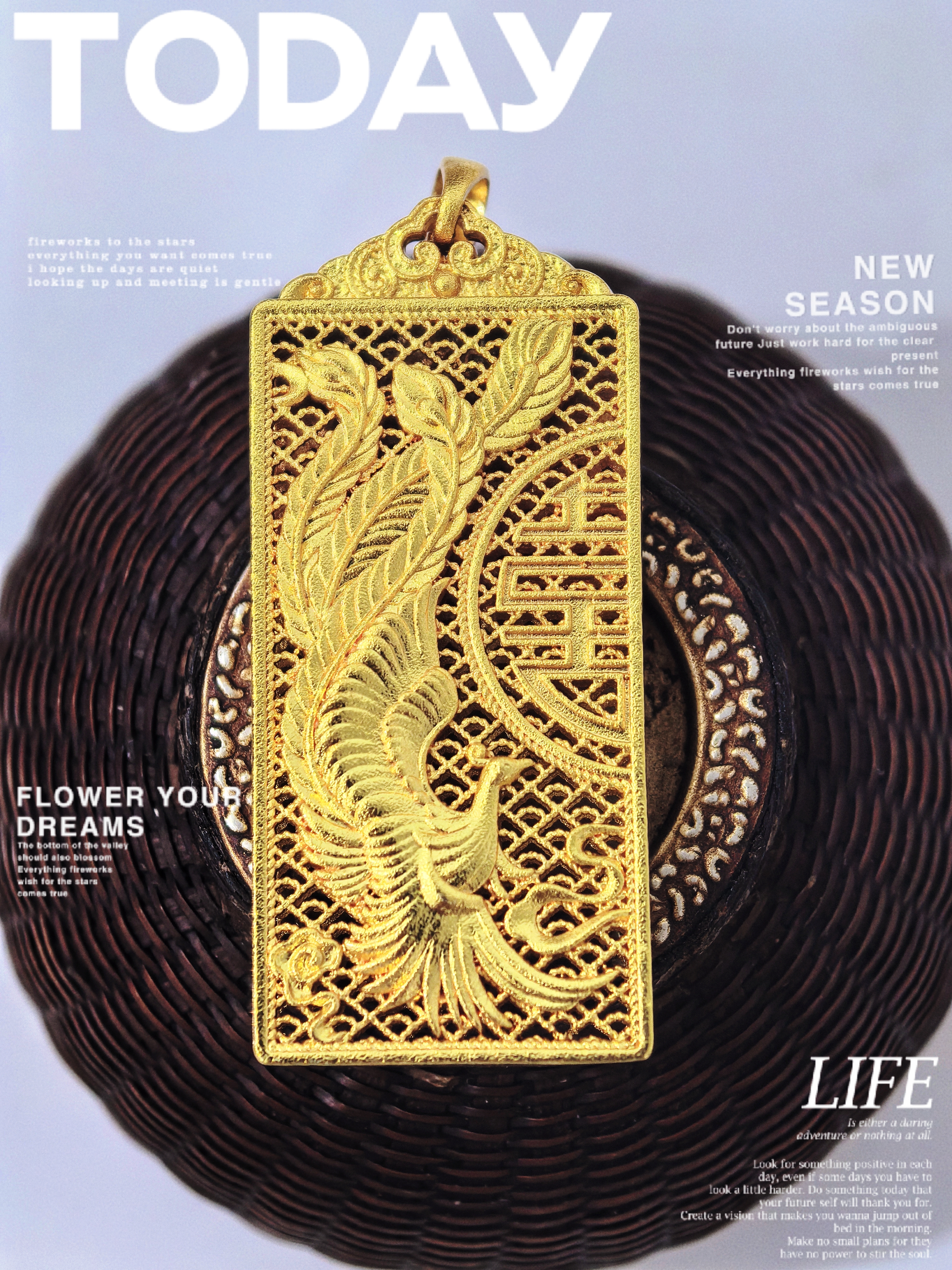 古法金铜镀龙凤合囍吊坠龙凤牌吊坠首饰打金DIY详情2