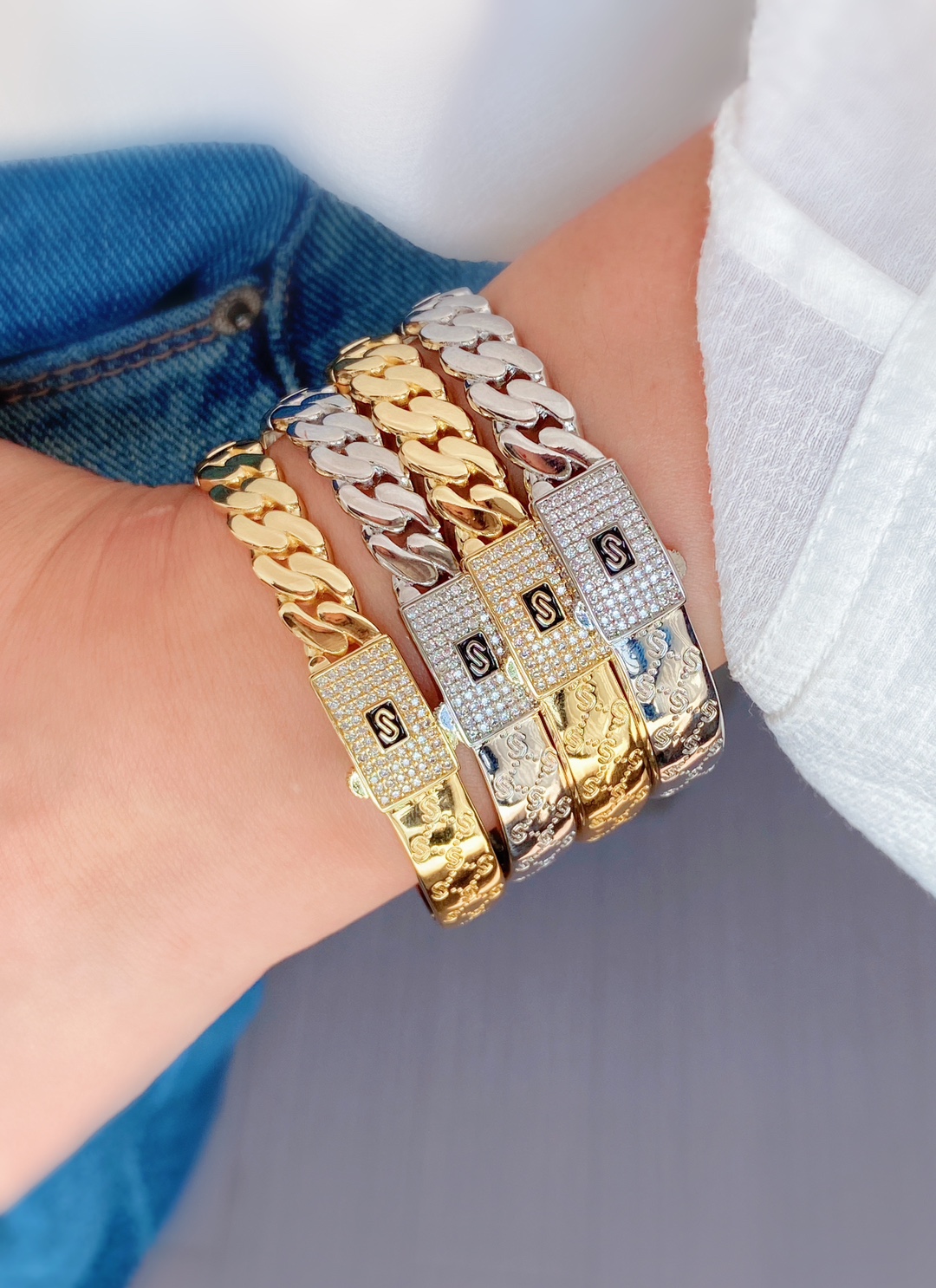 Creative hip-hop, individualistic, fashionable and powerful ring, niche design, full diamond cool ring bracelet, unisplendour pic 2