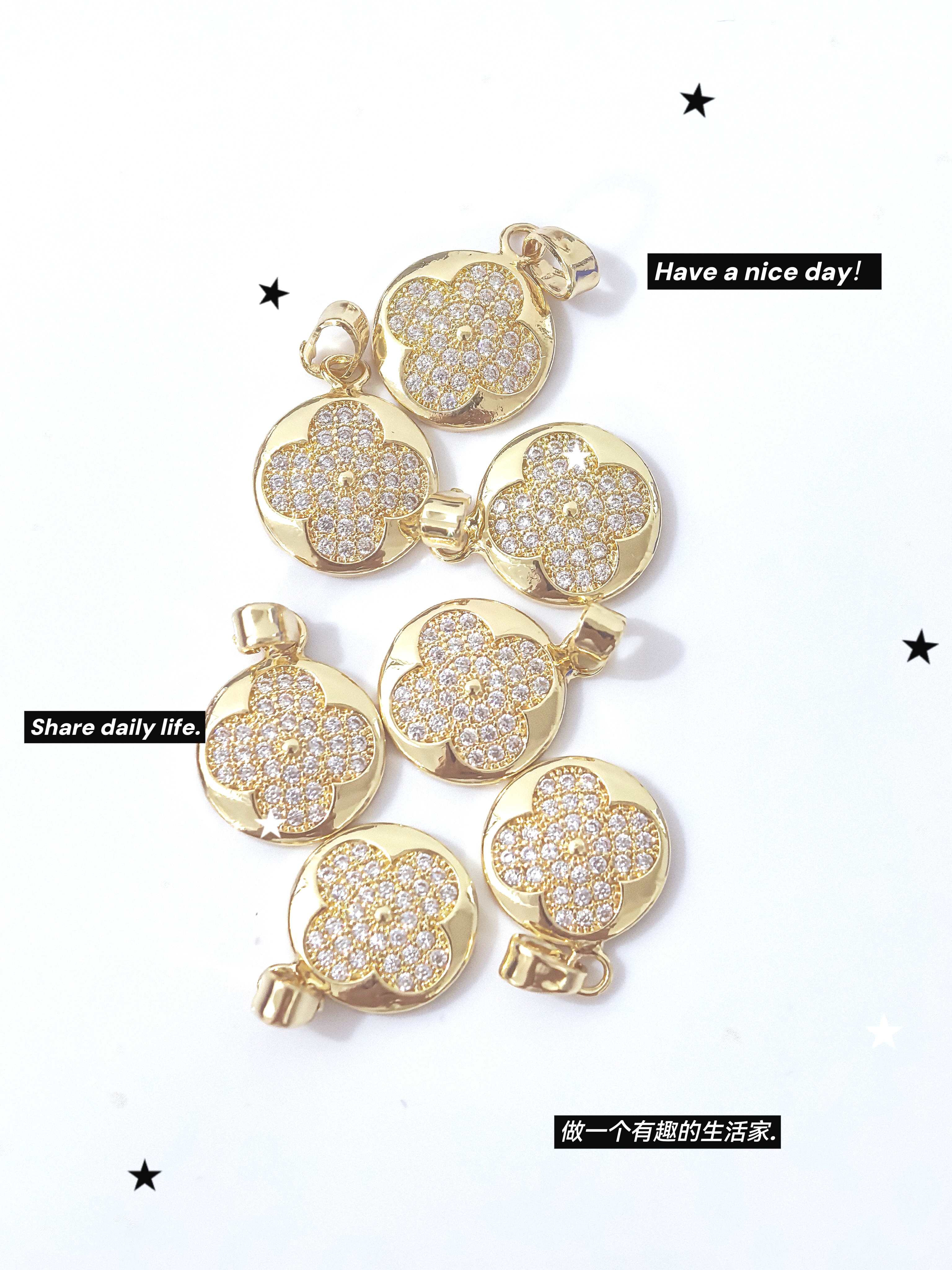 European and American style simple and elegant, slightly inlaid zircon round flower stud pendant, DIY copper-plated 18K color retention accessory necklace pic 4