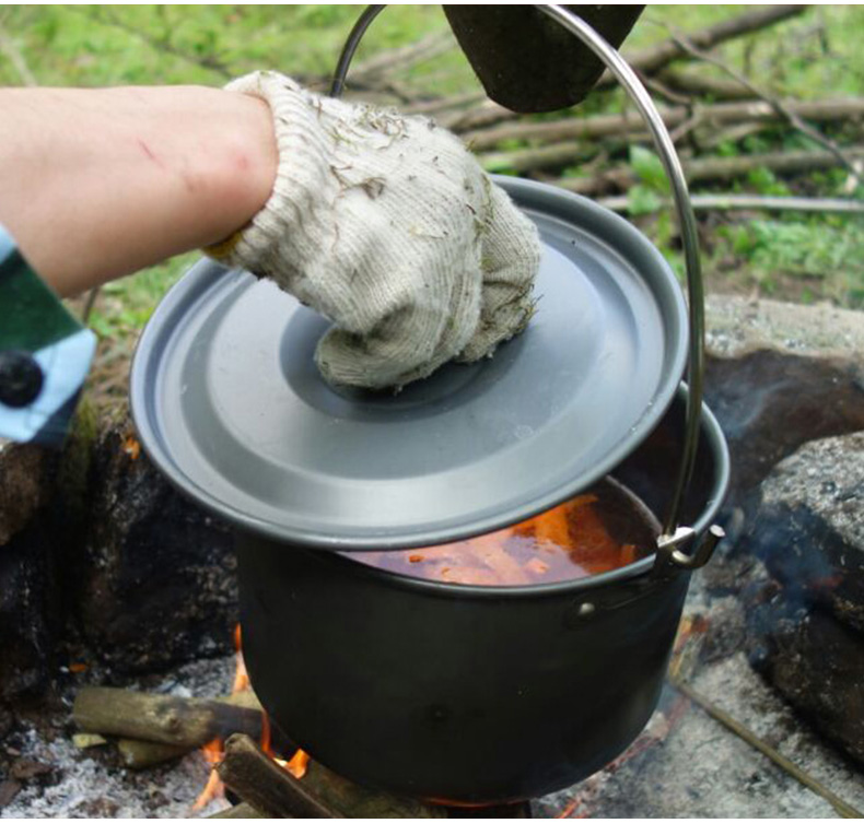 户外野餐单锅铝合金野营吊锅 坐锅5-8人行军锅野炊大锅营地锅套锅详情17