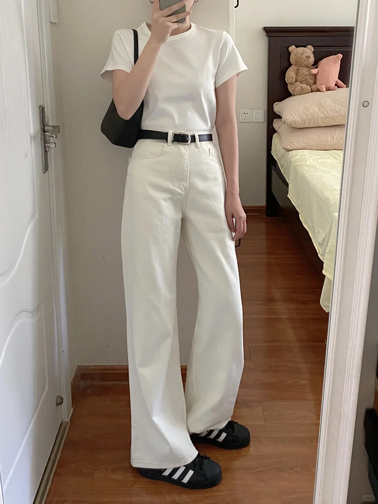 白色直筒牛仔裤女秋冬2025新款高腰显瘦小个子加绒宽松窄版阔腿裤详情6