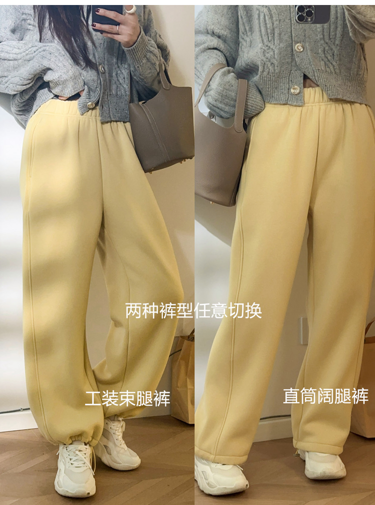 一条过冬！加绒加厚两穿休闲裤松紧腰宽松直筒阔腿运动裤卫裤女冬详情1