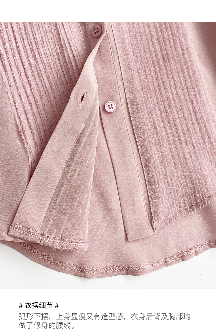 左左家 温柔气质重工风琴褶真丝衬衫女圆领气质灯笼袖桑蚕丝上衣详情32