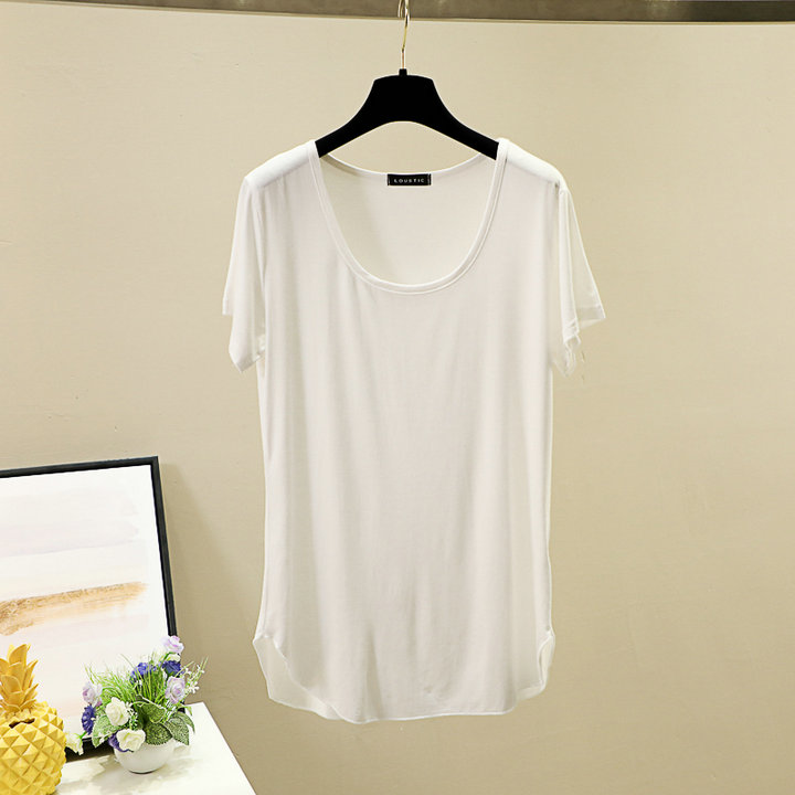 Spring and summer round-neck Korean-style candy-colored modal base layer, short-sleeved large U-neck top, loose basic T-shirt for women pic 17