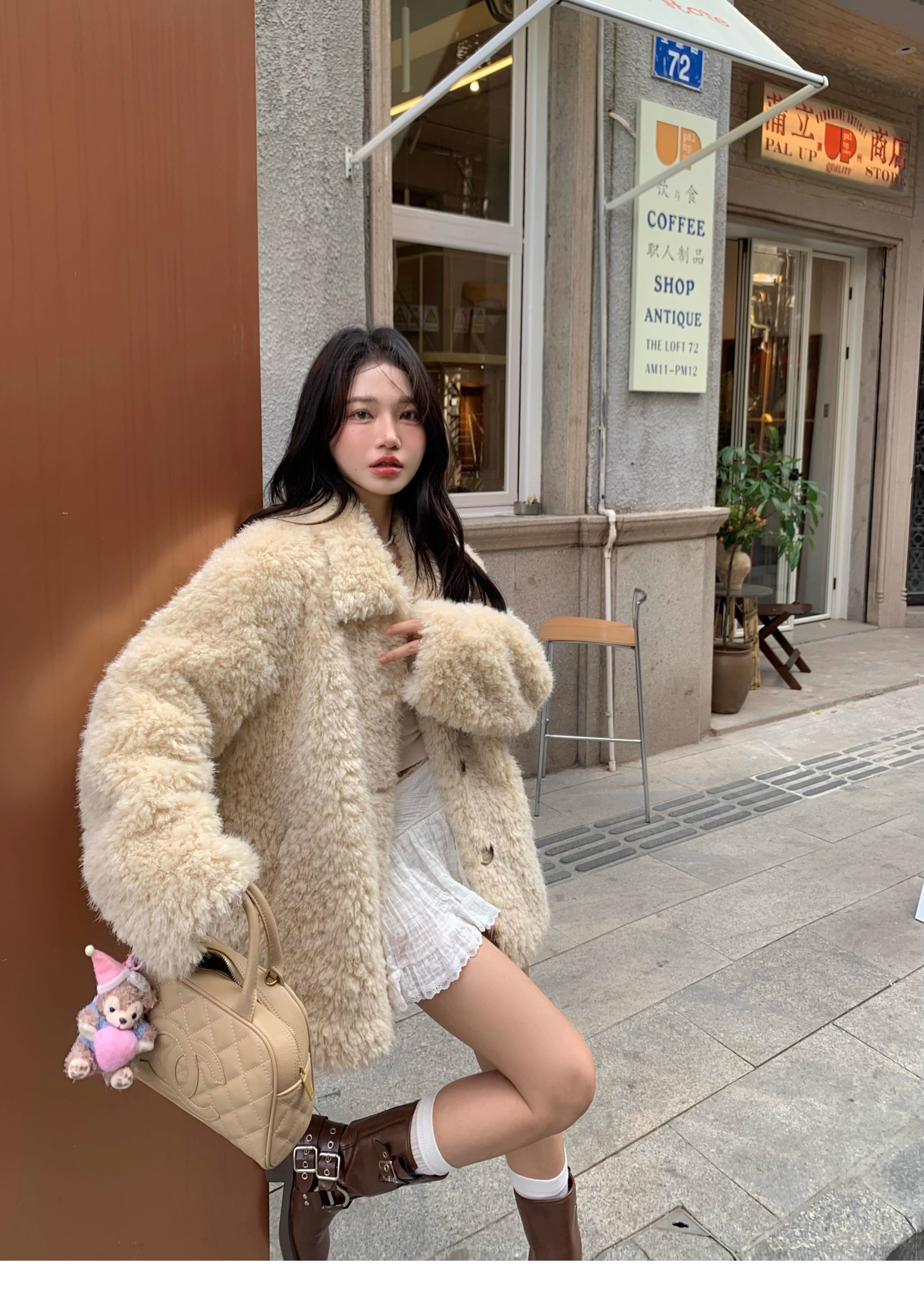 纸片人宽松V领泰迪绒羊剪绒环保皮草皮毛一体羊羔毛毛外套女秋冬详情3