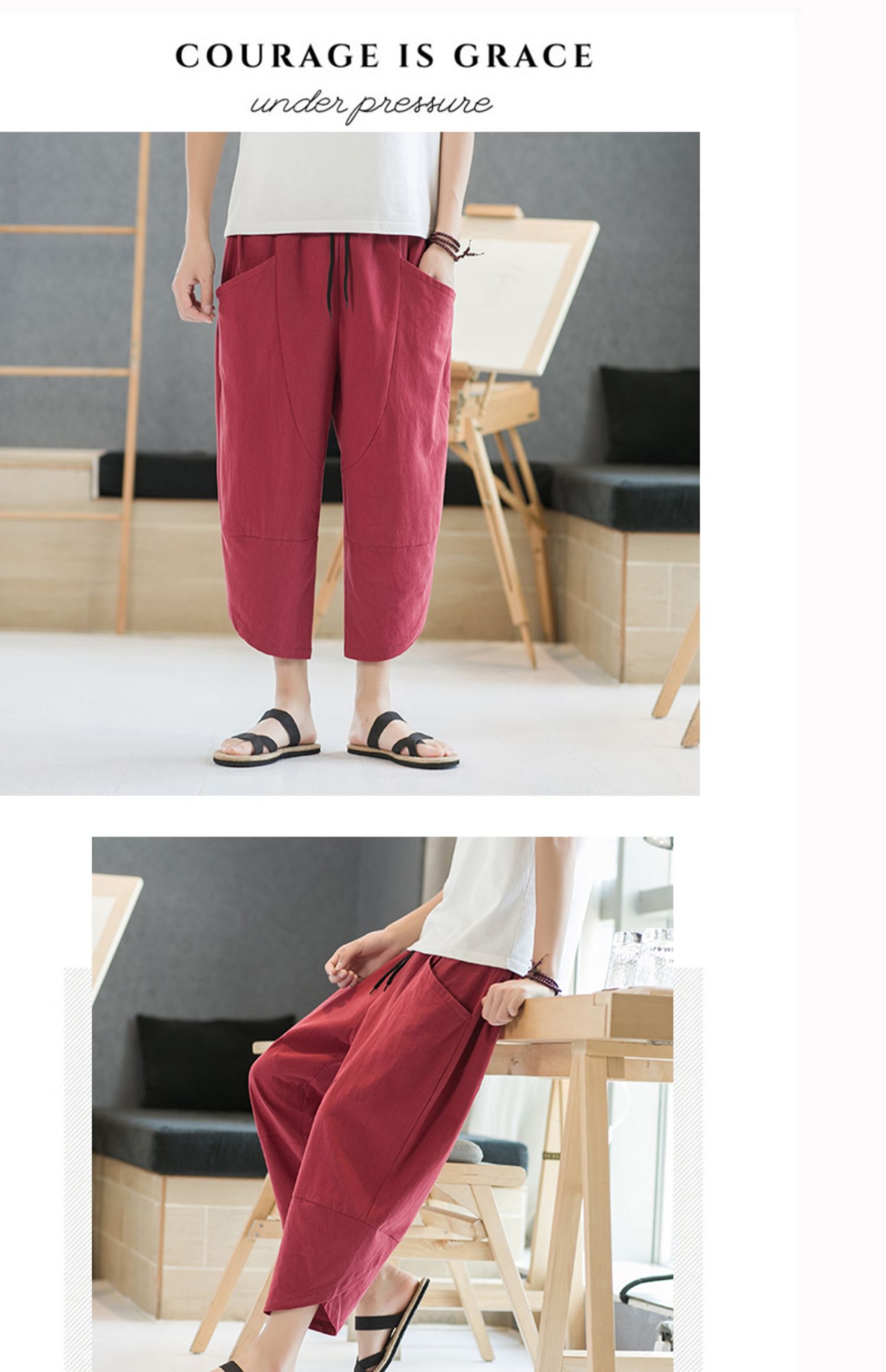 Aliexpress 2022 Summer New Style Chinese style simple solid color seven-inch wide-leg pants for men, beach pants, casual pants for men pic 25