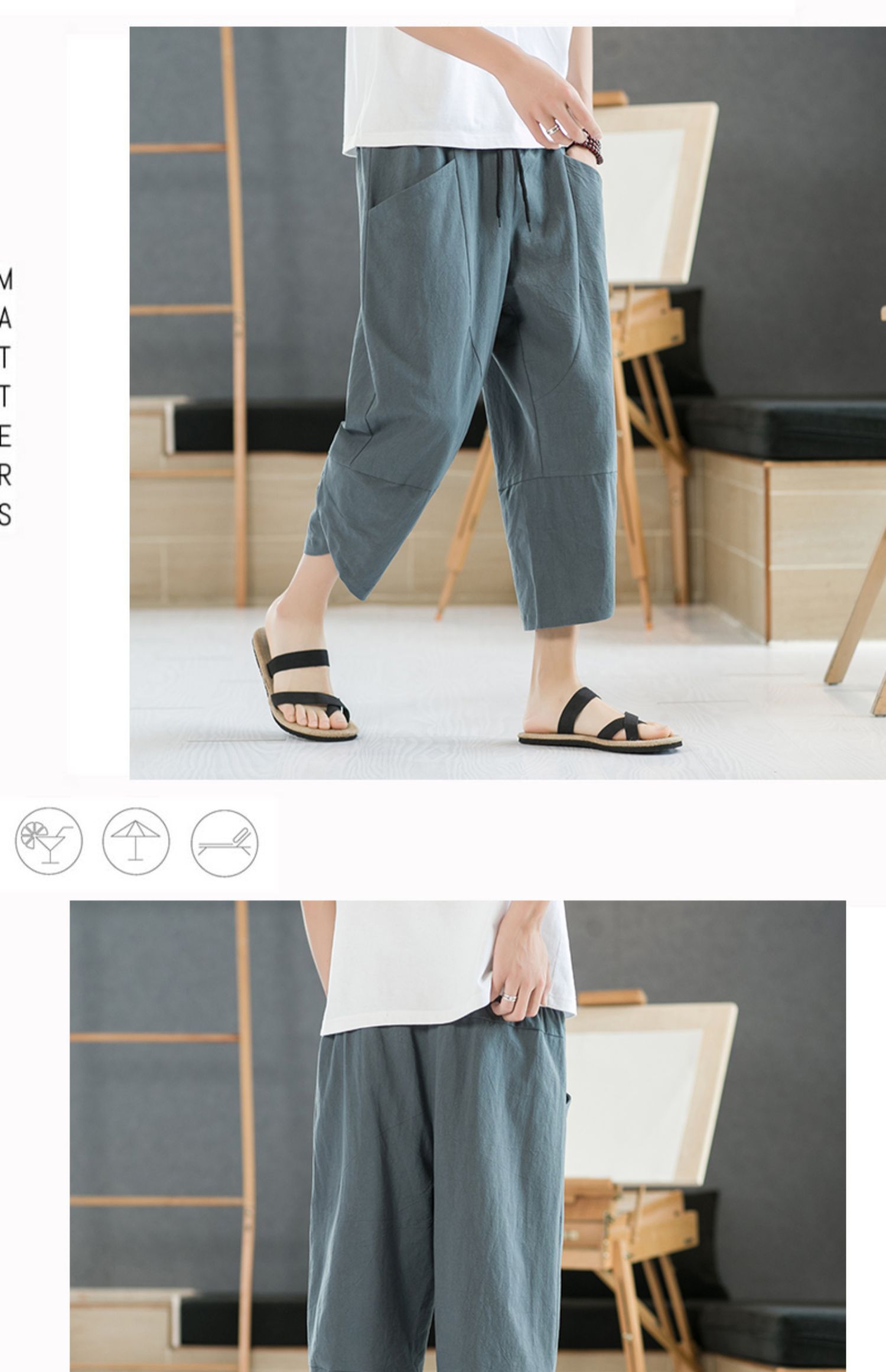 Aliexpress 2022 Summer New Style Chinese style simple solid color seven-inch wide-leg pants for men, beach pants, casual pants for men pic 19