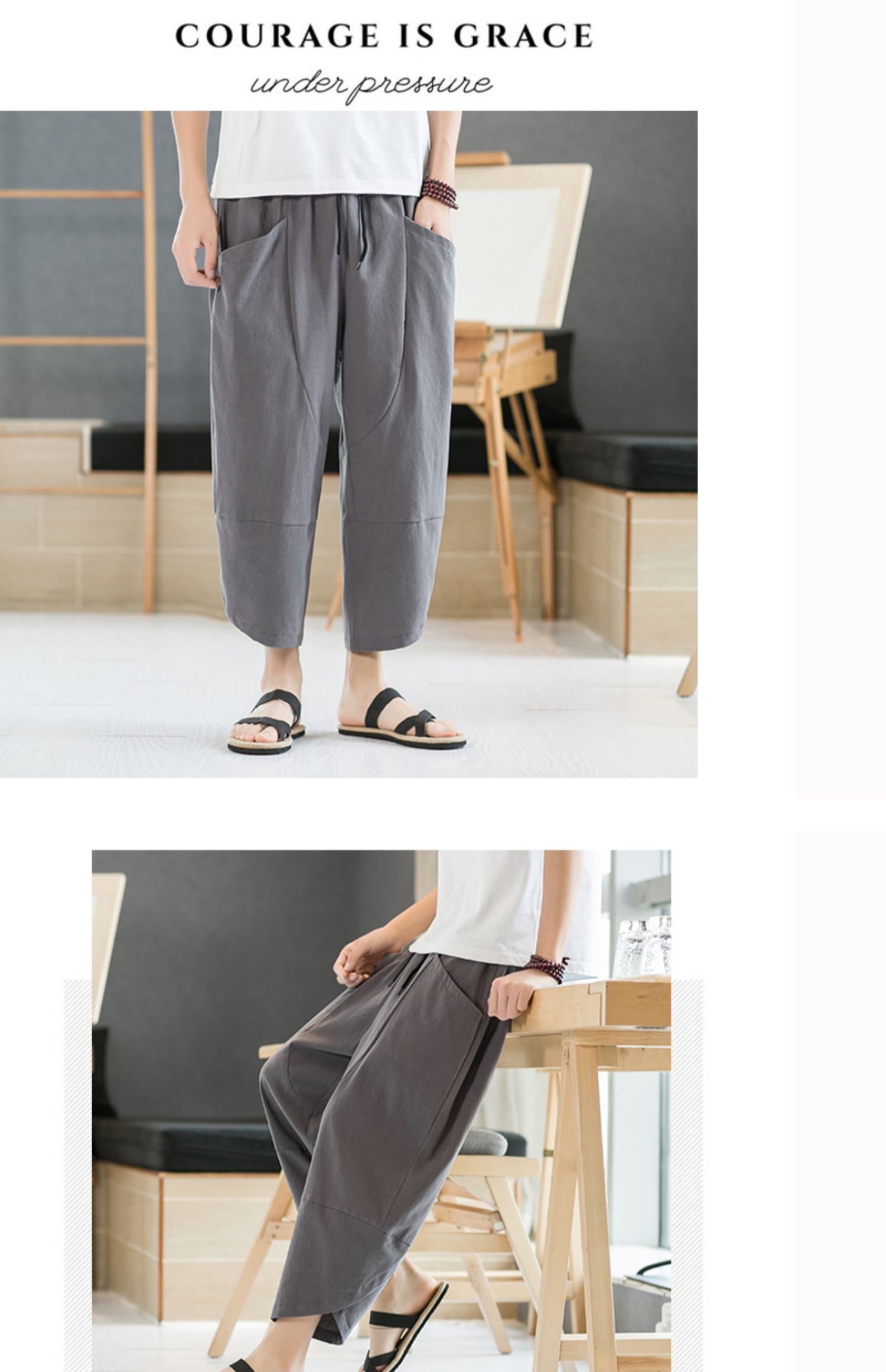 Aliexpress 2022 Summer New Style Chinese style simple solid color seven-inch wide-leg pants for men, beach pants, casual pants for men pic 41