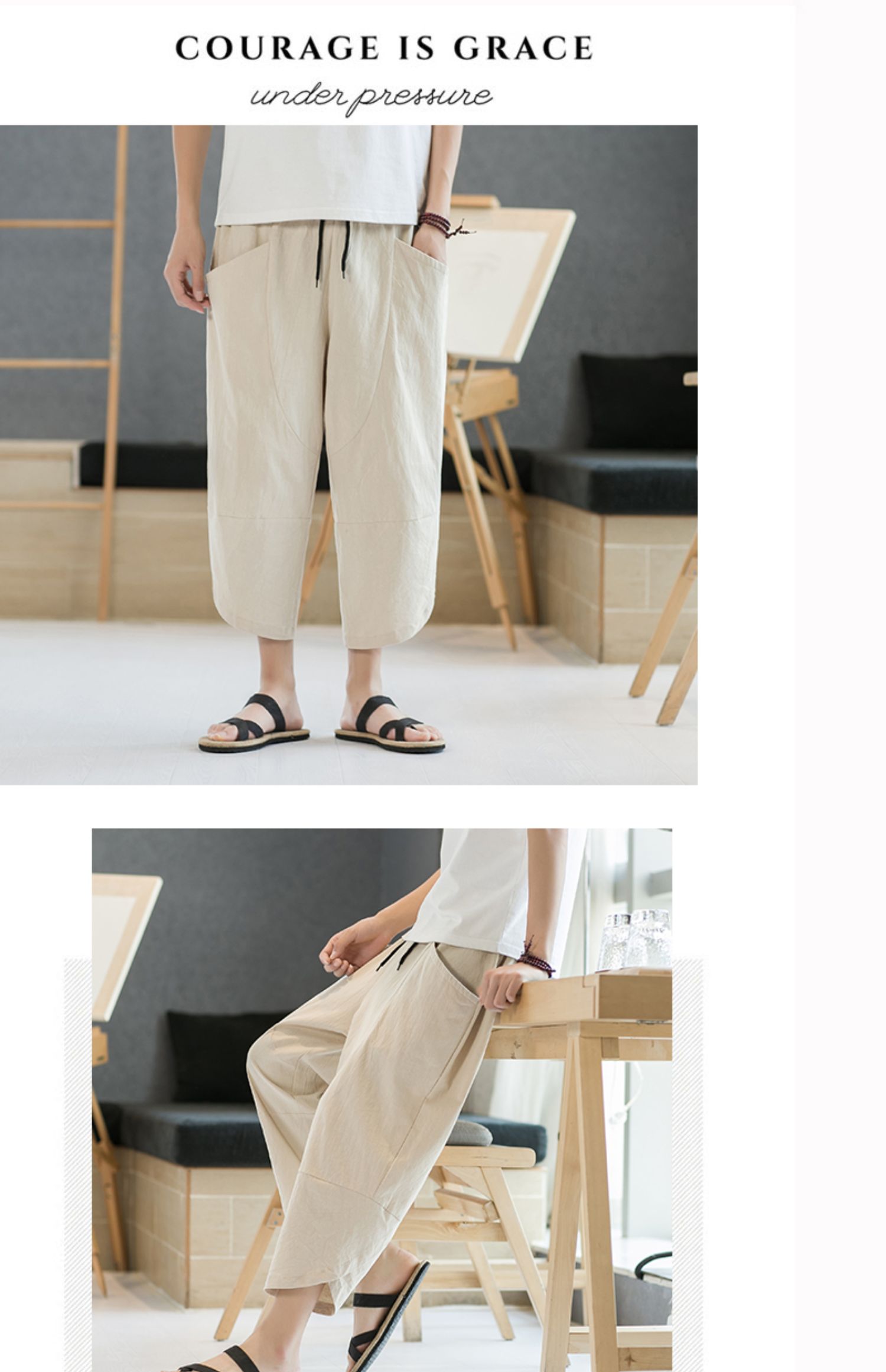 Aliexpress 2022 Summer New Style Chinese style simple solid color seven-inch wide-leg pants for men, beach pants, casual pants for men pic 49
