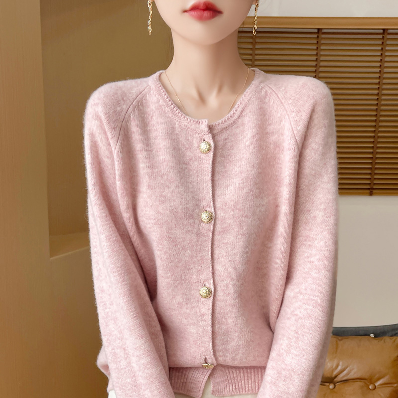 "Instant beauty!" New autumn and winter 100% pure wool cardigan knitted women's round-neck loose sweater coat, 2025 thick details Picture