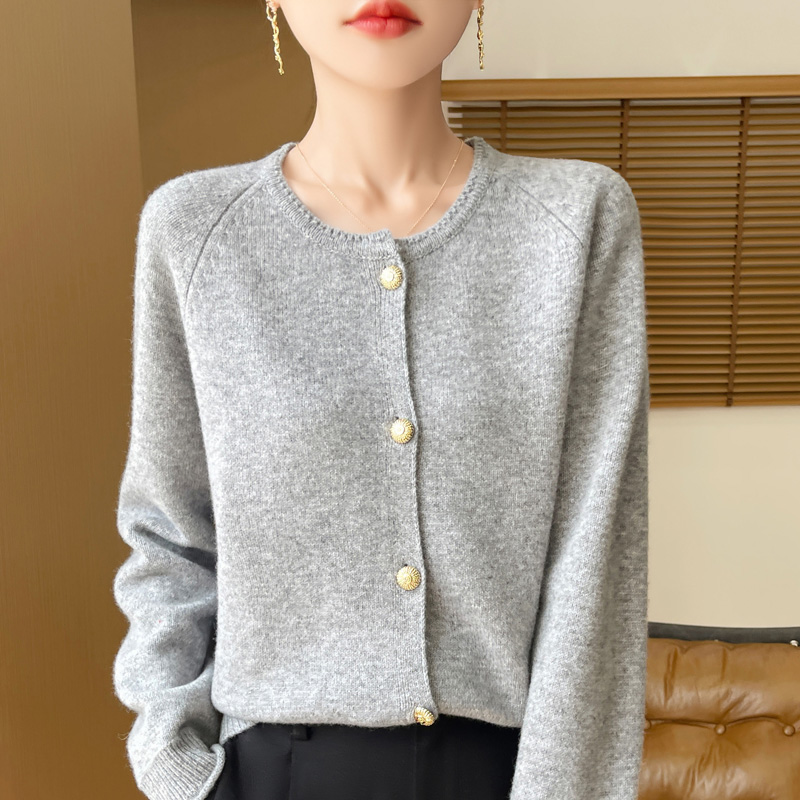 "Instant beauty!" New autumn and winter 100% pure wool cardigan knitted women's round-neck loose sweater coat, 2025 thick Specification image