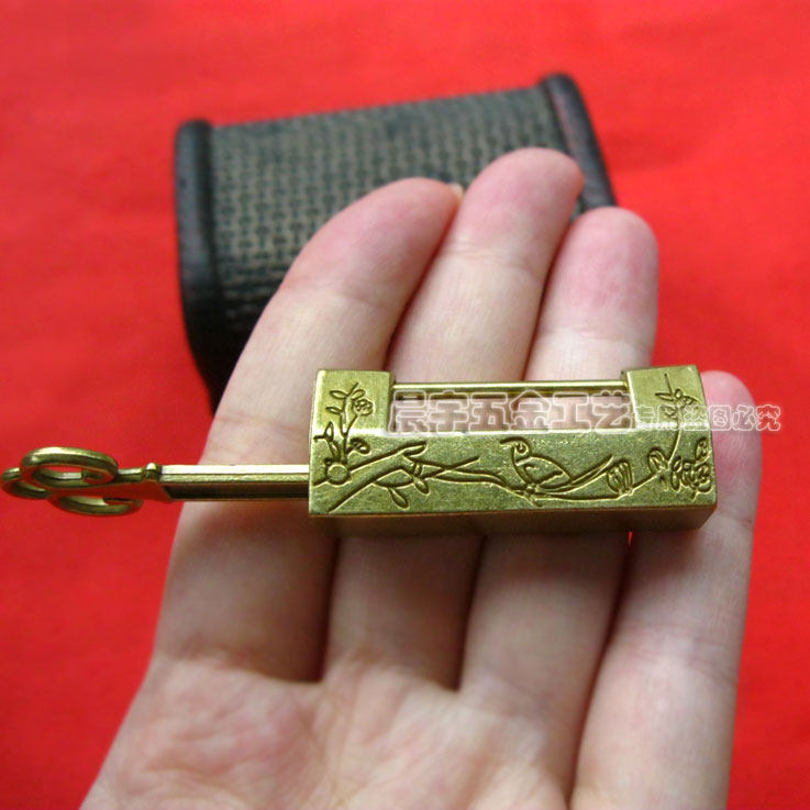 Bird lock, old-fashioned ancient-style lock, antique copper lock, Chinese-style lock, small bronze color mini aged retro lock, horizontal opening padlock pic 22