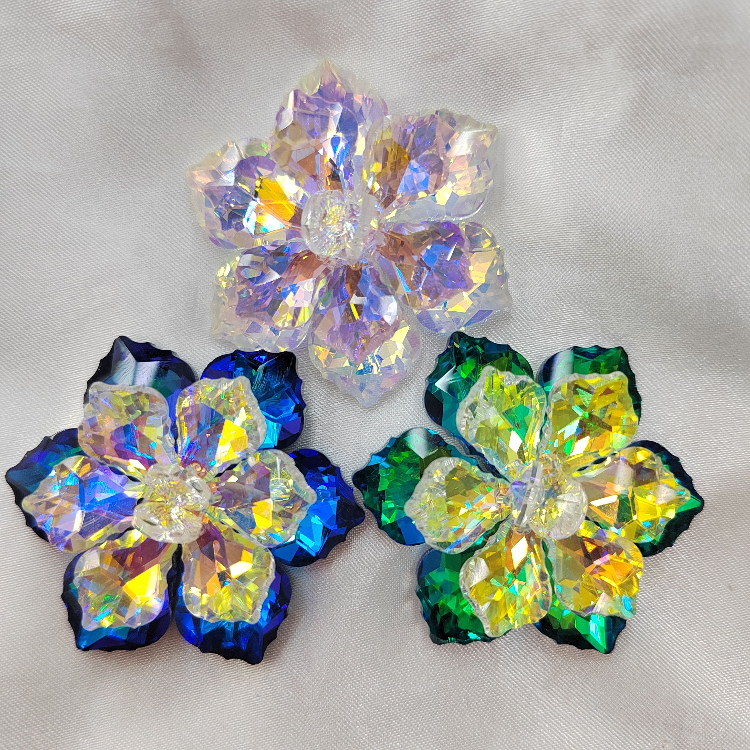 梦幻渐层炫彩水晶编织花朵配件diy高级感耳环头饰女胸针材料16色