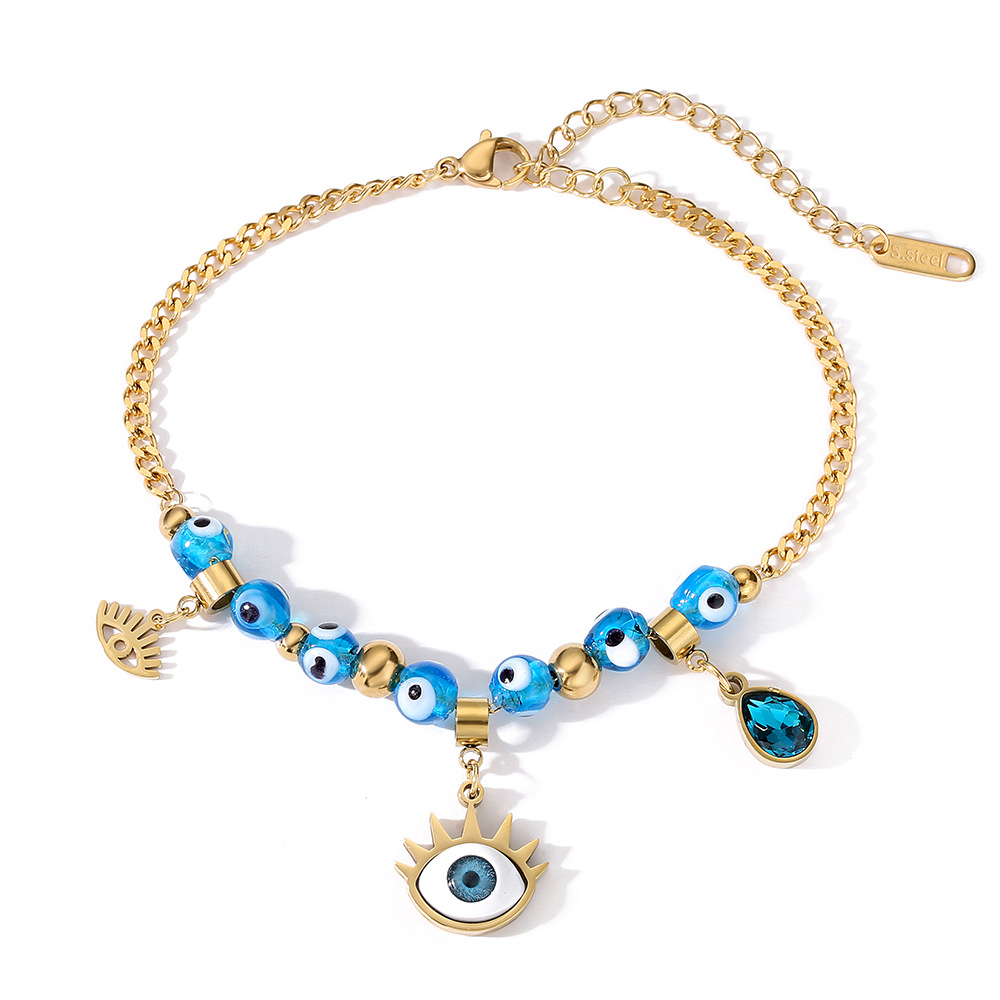 A new cross-border, niche and unique beaded devil's eye elephant pendant titanium steel bracelet for women on Instagram Item Picture