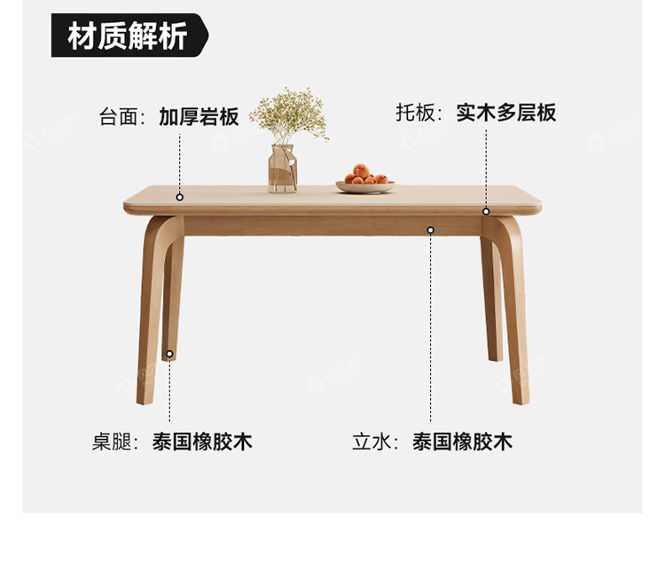 全实木岩板餐桌椅组合小户型家用饭桌新款奶油风长方形原木西餐桌详情32