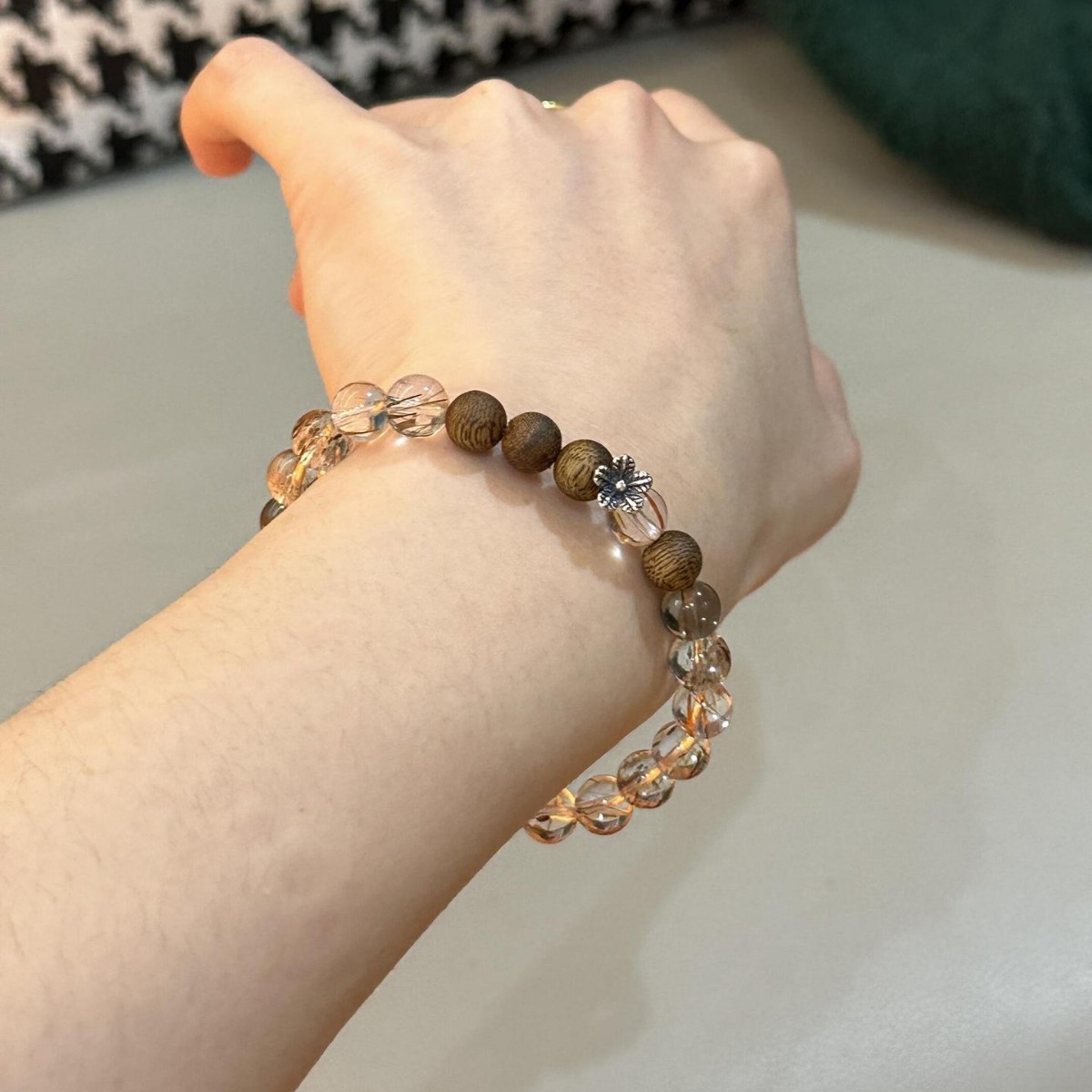 A natural black gold super seven crystal bracelet with double rings of agarwood, cold and exquisite, stacked and wealth-attracting magnetic field bracelet for women pic 11