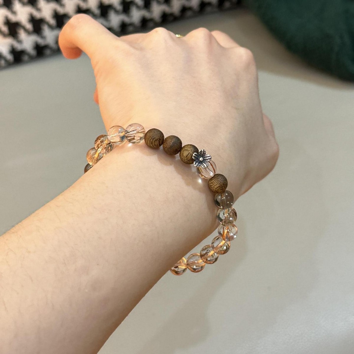 A natural black gold super seven crystal bracelet with double rings of agarwood, cold and exquisite, stacked and wealth-attracting magnetic field bracelet for women pic 12