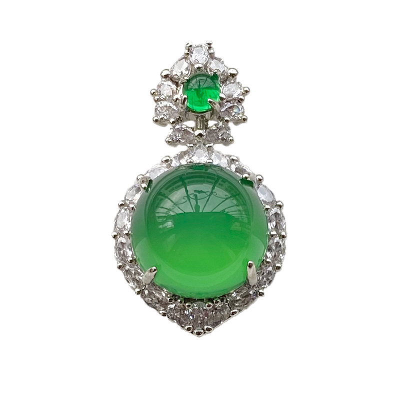 Natural ice-type chalcedony pendant, a popular female Internet celebrity, jade-colored white jade inlaid with gemstones and green agate necklace pendant details Picture