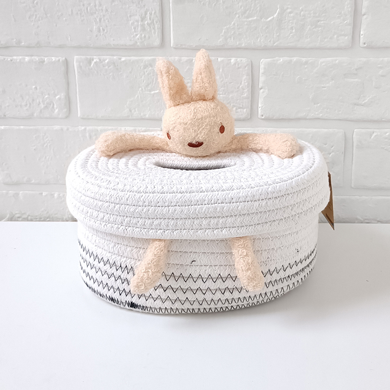 Creative cartoon Nordic-style rectangular cotton rope woven panda tissue box, home living room car tissue storage box Application Scenario