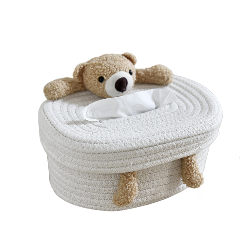 Creative cartoon Nordic-style rectangular cotton rope woven panda tissue box, home living room car tissue storage box Item Picture