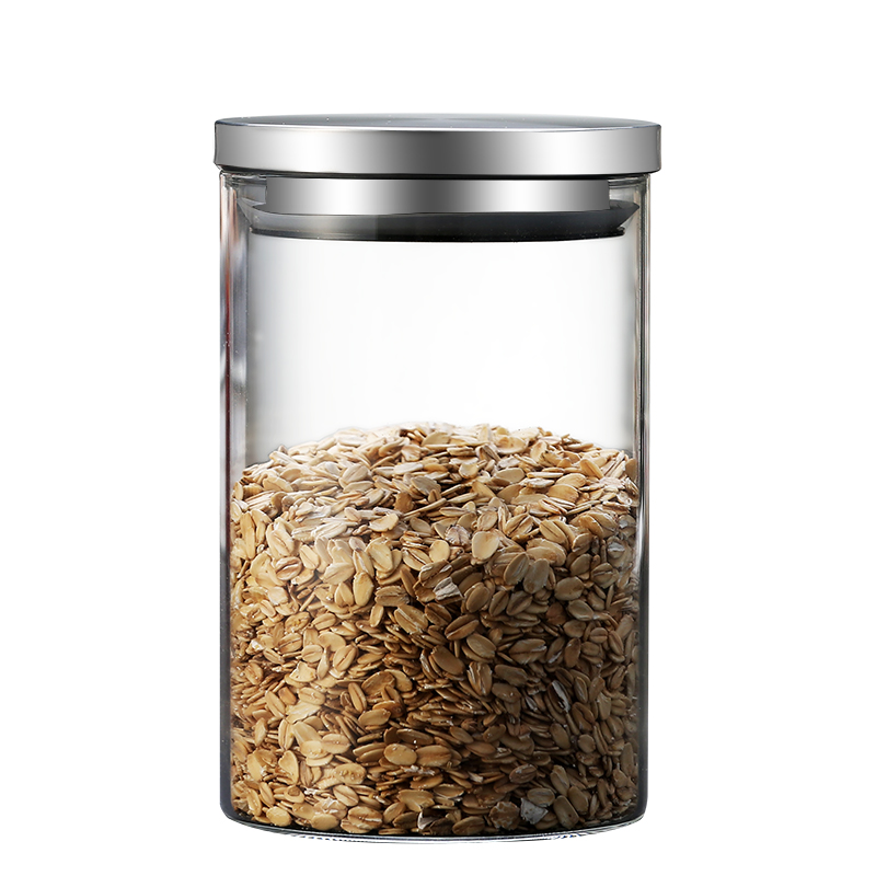 Glass storage jars, heat-resistant tea cans, sealed jars for grains and snacks, stainless steel LIDS, transparent straight glass bottles, kitchen Item Picture