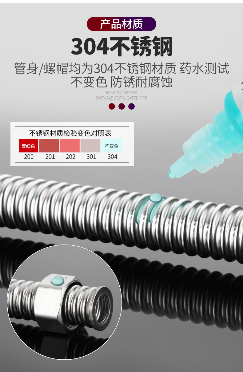 加厚304不锈钢波纹管热水器马桶4分进出水管冷热高压防爆金属软管详情13