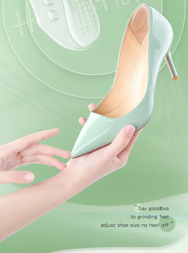 Silicone high heels with heel stickers to prevent the heels from falling off and the heels from rubbing against the feet. A great tool for transforming shoes into smaller ones. Sports leather shoes with half-size pads pic 2
