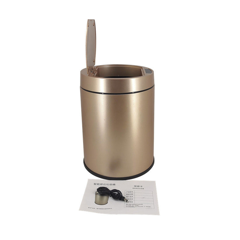 Stainless steel smart trash can with automatic sensing function for living room, office and home use. The kicking bucket can be used for gift storage with intelligent sensing pic 7