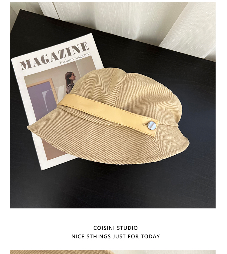 高品质灯芯绒渔夫帽子女秋冬季新款休闲百搭显脸小一帽多戴小礼帽详情40