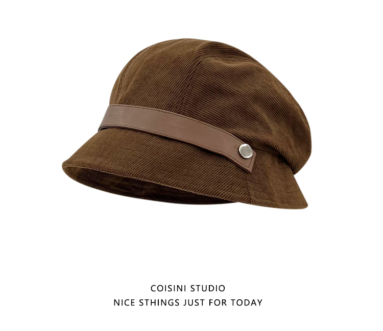 高品质灯芯绒渔夫帽子女秋冬季新款休闲百搭显脸小一帽多戴小礼帽详情31