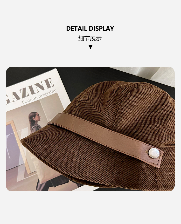 高品质灯芯绒渔夫帽子女秋冬季新款休闲百搭显脸小一帽多戴小礼帽详情27