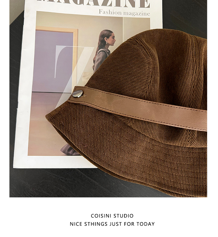 高品质灯芯绒渔夫帽子女秋冬季新款休闲百搭显脸小一帽多戴小礼帽详情37