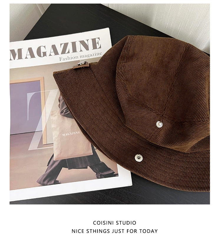 高品质灯芯绒渔夫帽子女秋冬季新款休闲百搭显脸小一帽多戴小礼帽详情38