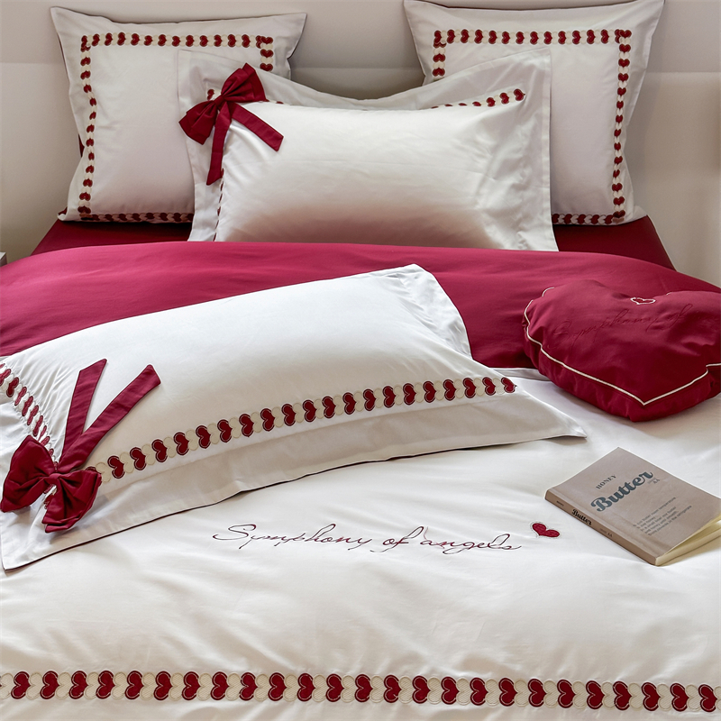 100 pieces of Australian cotton pure cotton four-piece set for wedding, girlish wedding heart, bow embroidery, all-cotton bedding pic 10