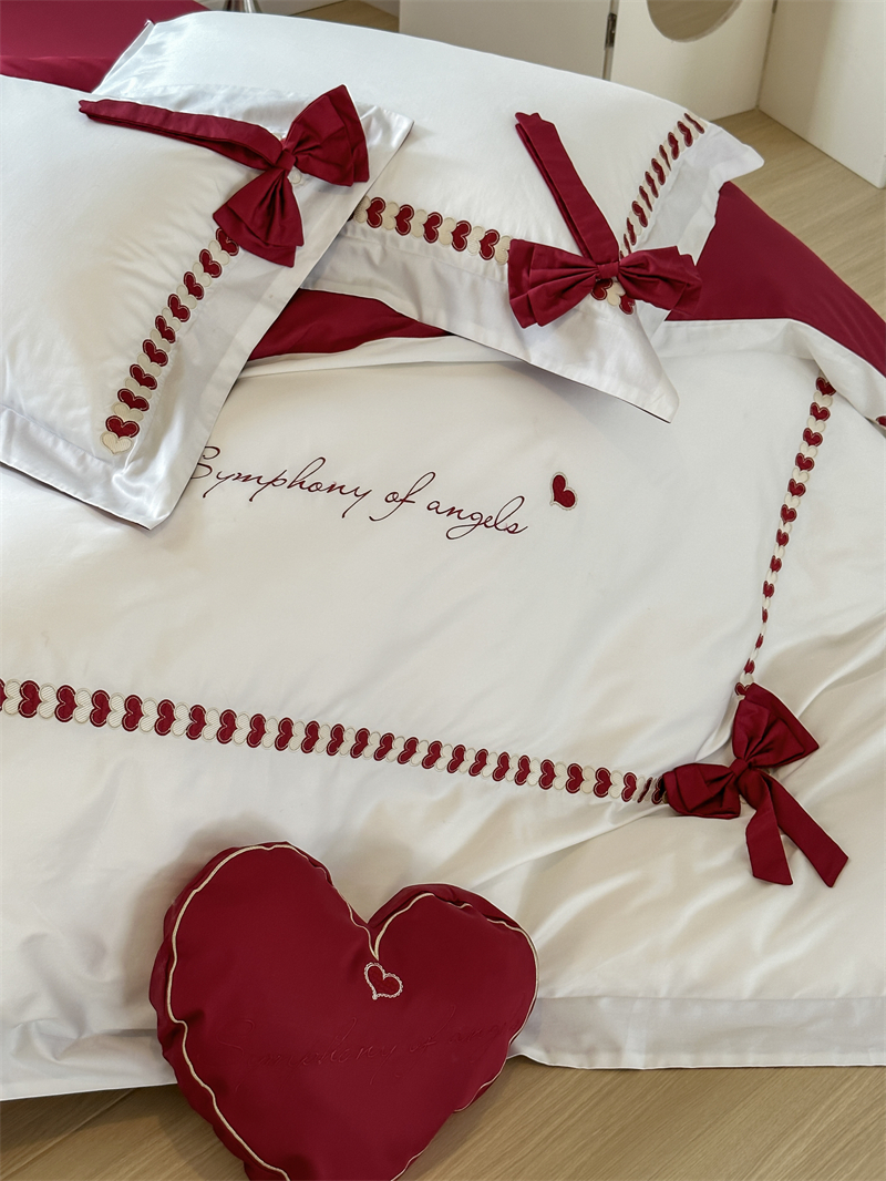 100 pieces of Australian cotton pure cotton four-piece set for wedding, girlish wedding heart, bow embroidery, all-cotton bedding pic 13