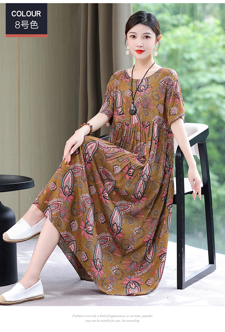 2024新款高端碎花棉绸连衣裙女夏气质妈妈遮肚子大码连衣裙长裙子详情25