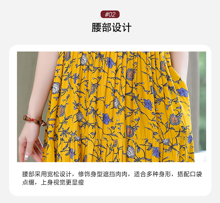 2024新款高端碎花棉绸连衣裙女夏气质妈妈遮肚子大码连衣裙长裙子详情9