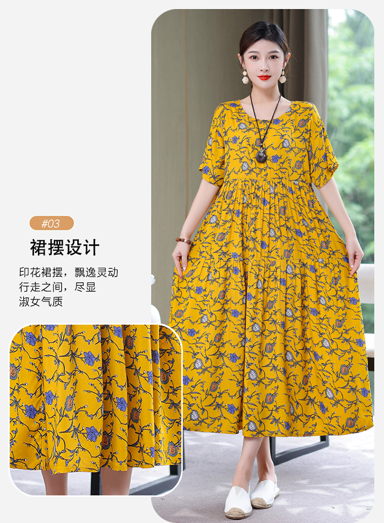 2024新款高端碎花棉绸连衣裙女夏气质妈妈遮肚子大码连衣裙长裙子详情10