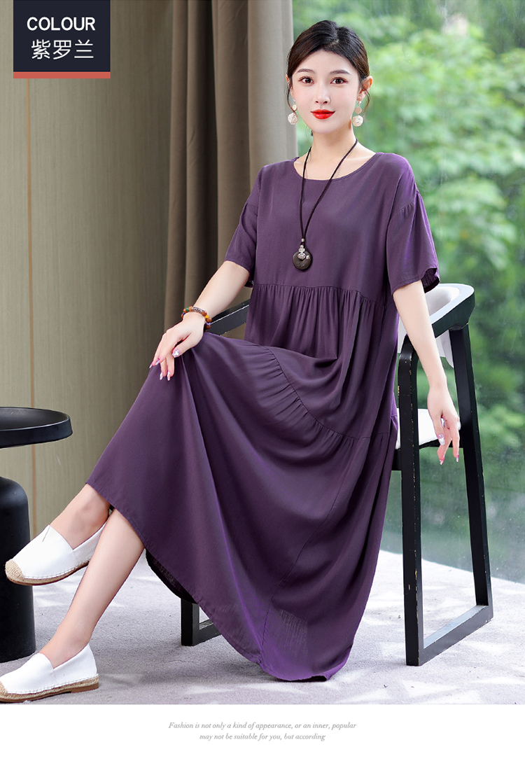 2024新款高端碎花棉绸连衣裙女夏气质妈妈遮肚子大码连衣裙长裙子详情39