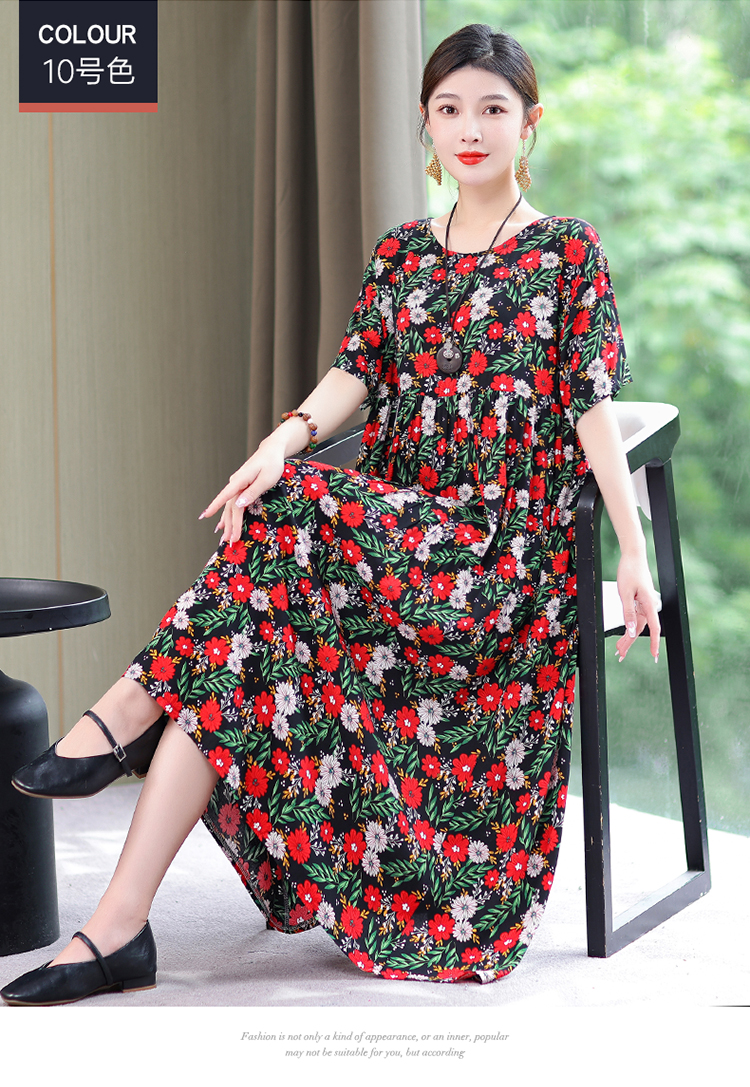 2024新款高端碎花棉绸连衣裙女夏气质妈妈遮肚子大码连衣裙长裙子详情27