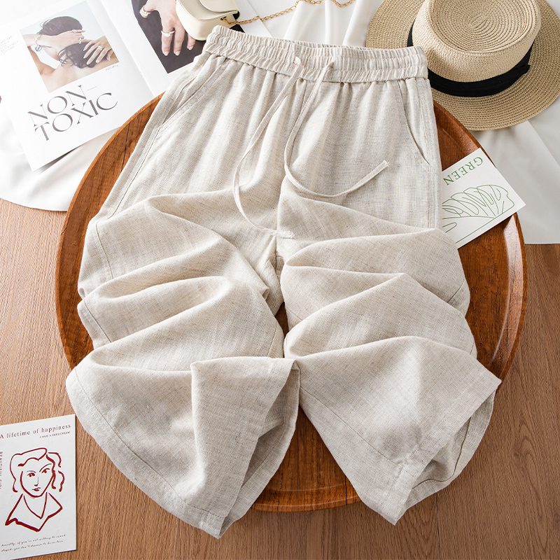 Pink Yamamoto women's 2025 new summer thin Tencel linen long pants with drawstring LACES and a loose, wide-leg fit details Picture