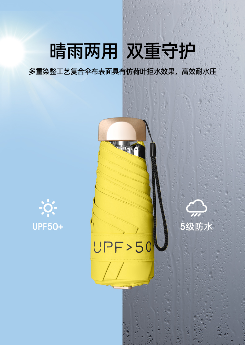 Compact and convenient umbrella for women, dual-purpose: sun protection, UV protection, and sunshade. Mini capsule, thickened with black vinyl pic 13