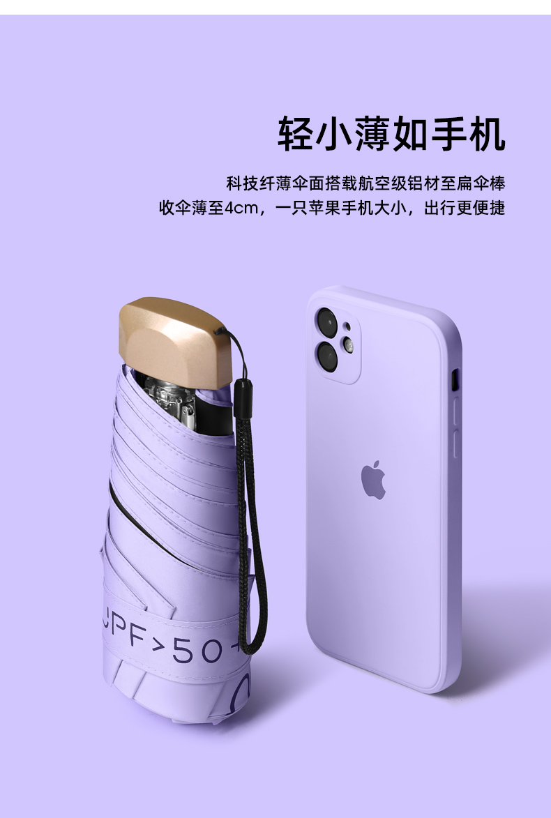 Compact and convenient umbrella for women, dual-purpose: sun protection, UV protection, and sunshade. Mini capsule, thickened with black vinyl pic 5