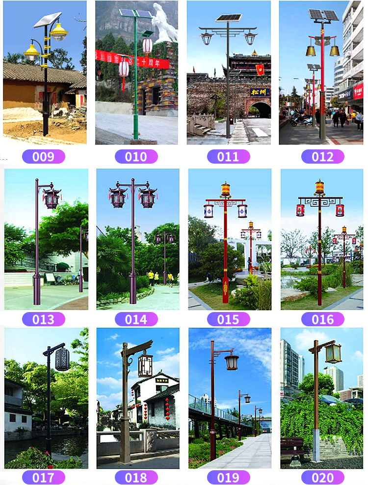 国潮仿古中式庭院灯户外3米景观灯小区公园景区复古双头LED太阳能路灯详情9