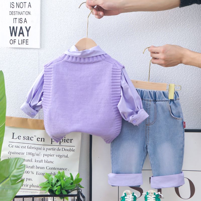 Three-piece spring dress set for girls, stylish spring and autumn casual children's wear, 2025 new Korean style for girls Specification drawing