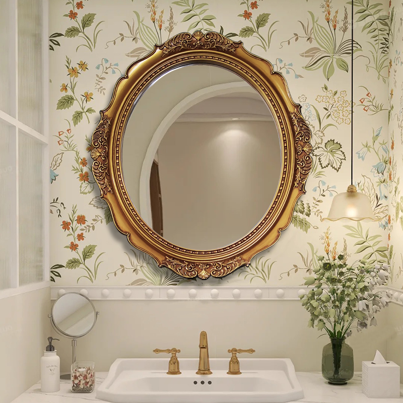美式复古浴室镜卫生间镜子古典化妆镜梳妆镜欧式椭圆镜子卫浴镜