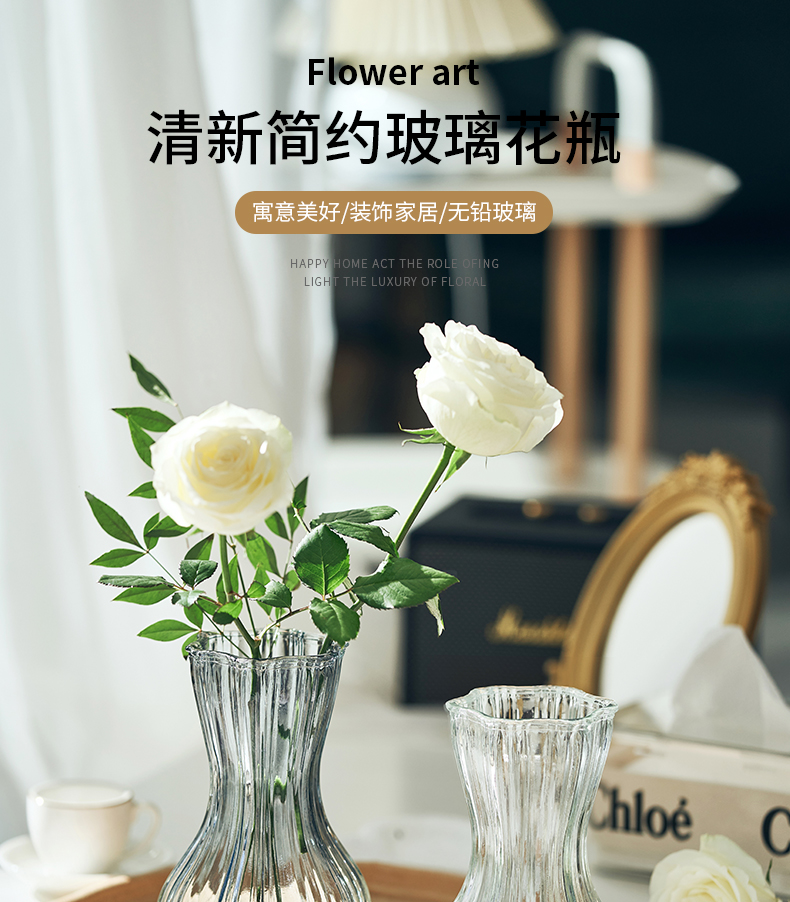 中等花瓶创意摆件客厅插花玻璃透明ins北欧网红轻奢水养鲜花玫瑰详情1