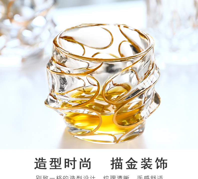 水晶玻璃描金威士忌杯洋酒杯金箔白酒杯烈酒杯家用水杯果汁杯茶杯详情8